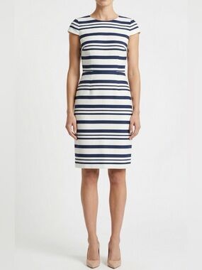 J. Crew Navy and White Striped Midi Sheath Dress